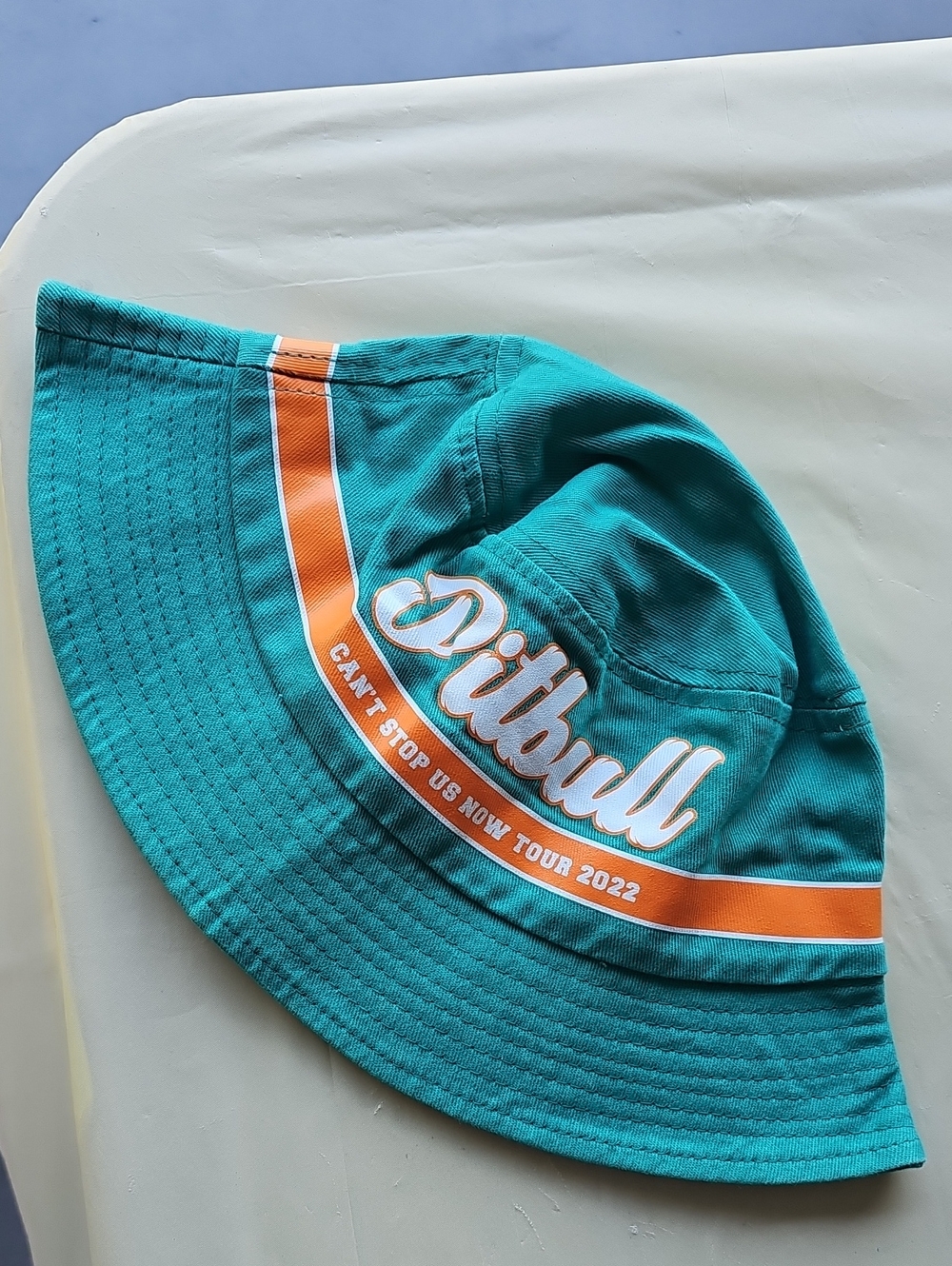 Teal Bucket Hat with Orange Stripe
